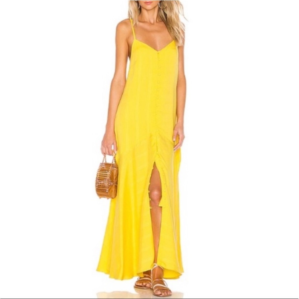Mara Hoffman Diana Yellow Tencel Maxi Dress Summer Boho Chic Flowy Slip Dress M